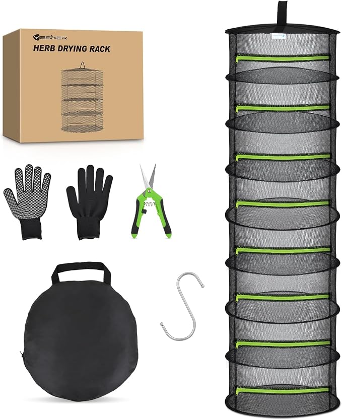 Yesker 8 Layer Herb Drying Rack Hanging Mesh Foldable Plant Drying Racks 24" w by YESKER
