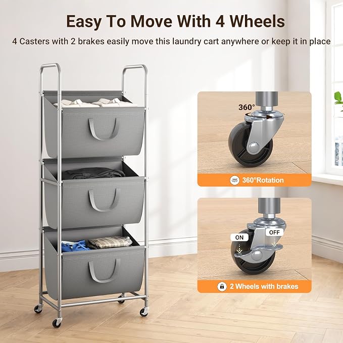 ELYKEN 120L Vertical Rolling Laundry Hamper - Image 6