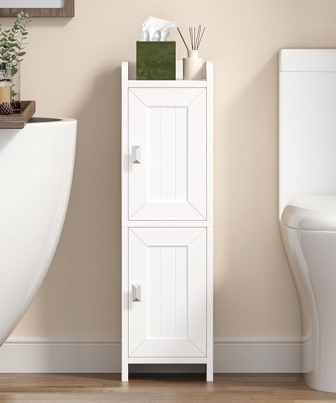 Akxomel Small Bathroom Cabinet Narrow Toilet Paper Organizer White | 7.9''D x - Image 2