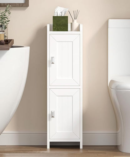 Akxomel Small Bathroom Cabinet Narrow Toilet Paper Organizer White | 7.9''D x - Image 2