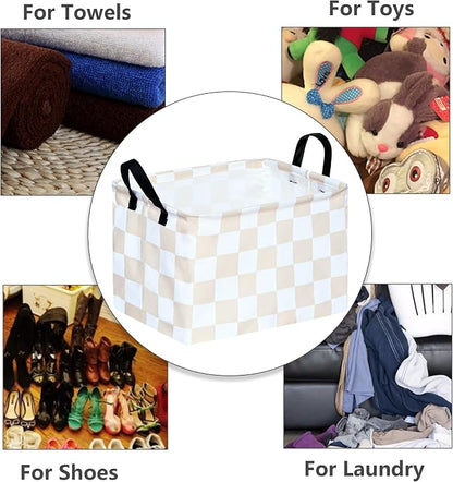 MAIZMZ Beige Check Storage Basket Baby Toys Organizer Bins Decorative Gifts - Image 5