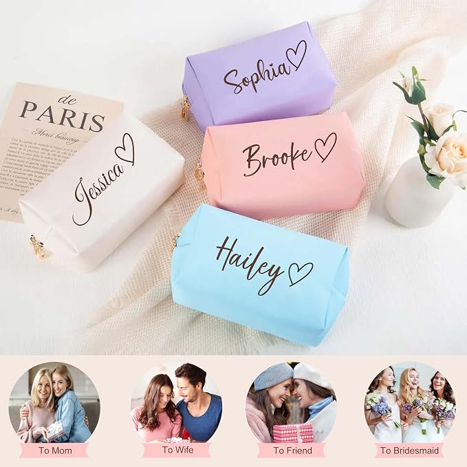 Personalized Makeup Bag with Name & Birth Flower, Custom Leather Cosmetic Bags - Image 6