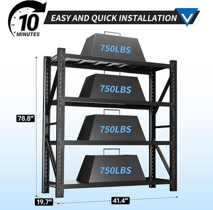 3000LBS Garage Shelving 42" W Garage Shelving Heavy Duty 4-Tier Metal Storage - Image 3
