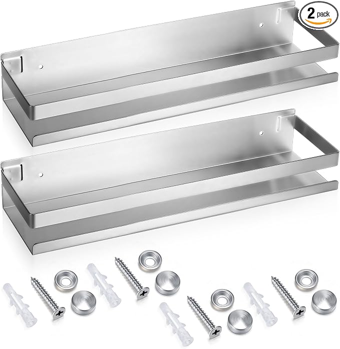 Lallisa 2 Pieces Stainless Steel Shelf Bathroom Shower Floating Shelves Wall by Lallisa