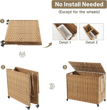 Laundry Hamper with Wheels, 52.8 Gallon Rolling Laundry Basket with Lid - Image 7