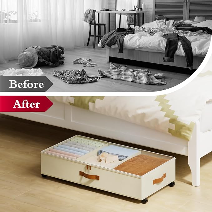 Yecaye Under Bed Storage with Wheels, 2 Pack Under Bed Storage Containers with - Image 7