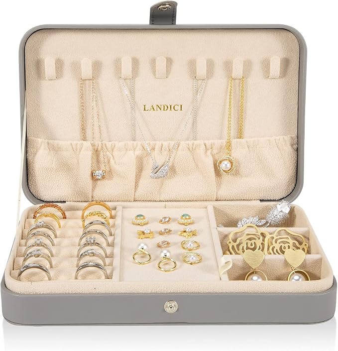 LANDICI Small Jewelry Box for Women Girls, PU Leather Travel Jewelry Case - Image 2