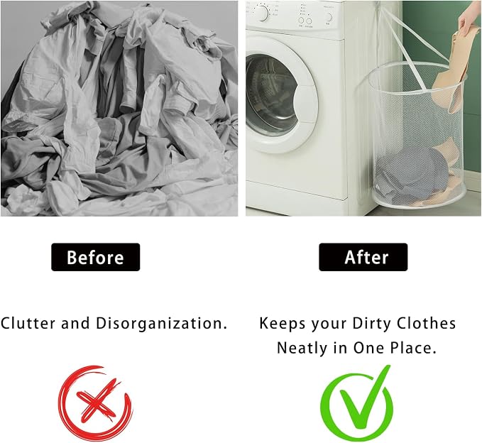 Foldable Laundry Basket with Handles, Portable Round Laundry Bag, - Image 4