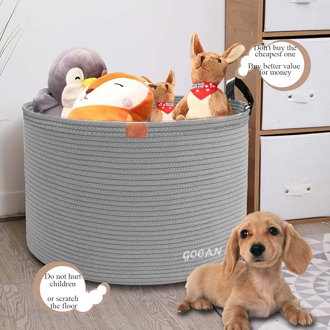 Extra Large Storage Laundry Basket 22" X 22"X 14" Cotton Rope Woven Basket - Image 2