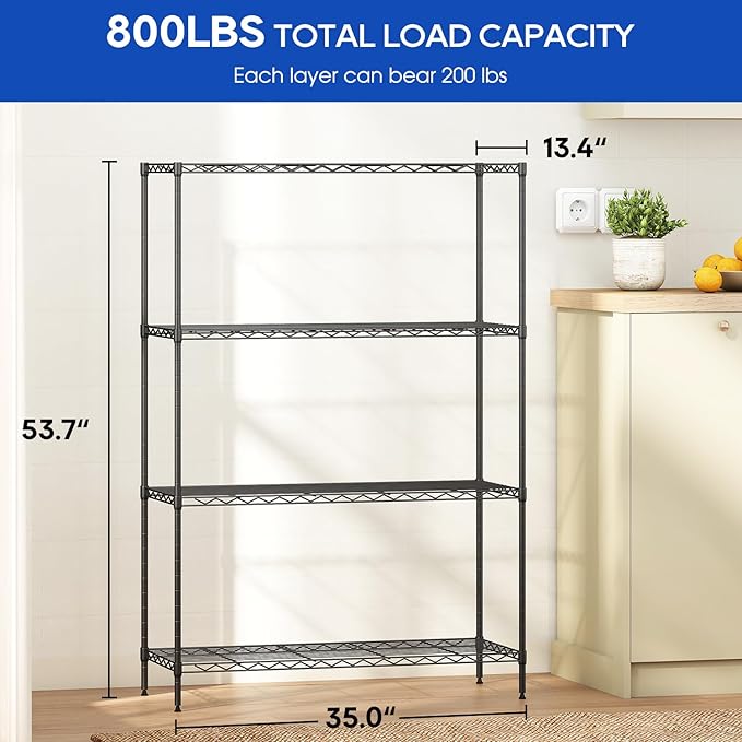 FDW | 4-Tier Wire Shelf | 35" x 13" x 53" | Black | Storage Shelves - Image 3