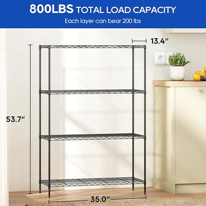 FDW | 4-Tier Wire Shelf | 35" x 13" x 53" | Black | Storage Shelves - Image 3