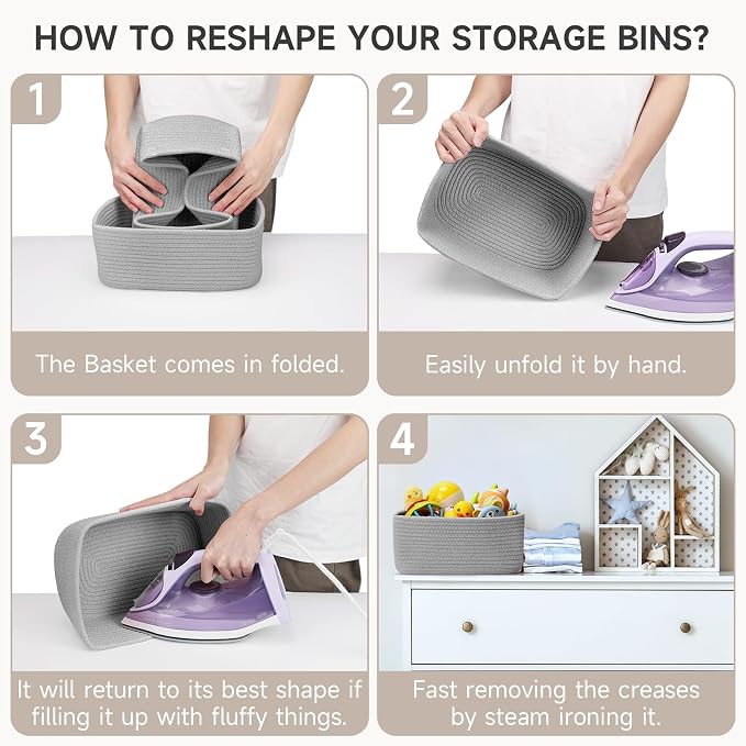 3-Pcs Shelf Baskets for Organizing, Closet Organizer Bins, Small Woven Baskets - Image 7