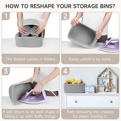 3-Pcs Shelf Baskets for Organizing, Closet Organizer Bins, Small Woven Baskets - Image 7