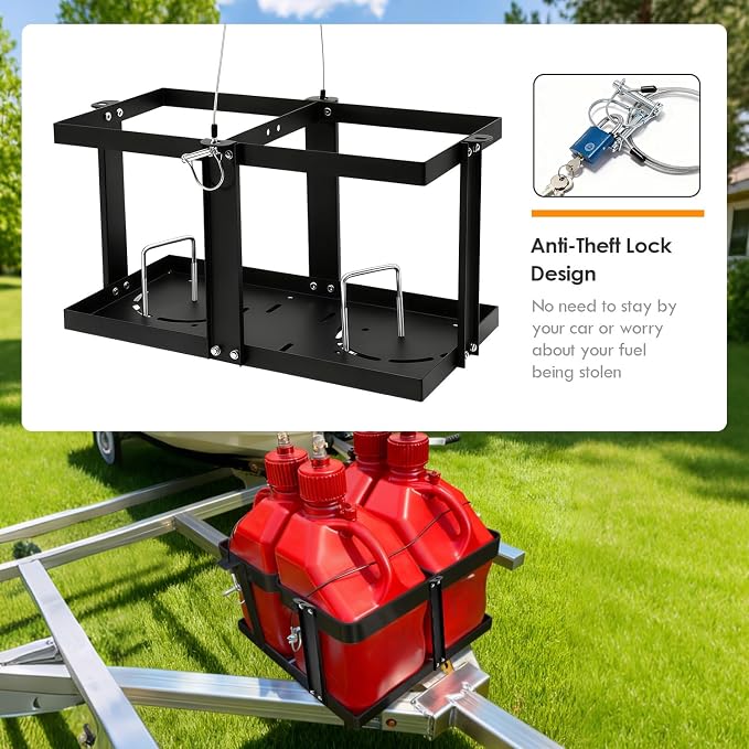 Gas Can Holder for Trailer, Fuel Jug Holder 4 Fixed Columns & Locking Strap | - Image 4