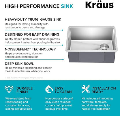 Kraus KHU111-25 Standart PRO 16 Gauge Undermount Single Bowl Stainless Steel - Image 12