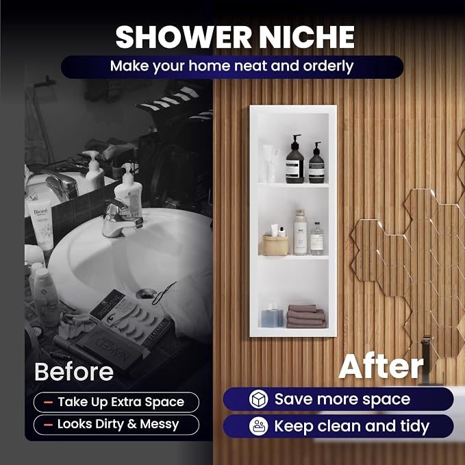 12" x 36" Stainless Steel Shower Niche, 3-Tier Waterproof Shelves, No-Tile - Image 6