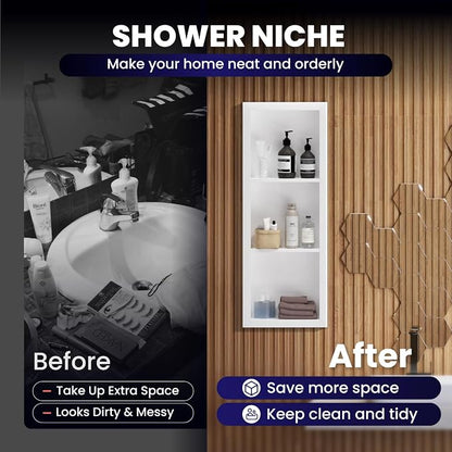 12" x 36" Stainless Steel Shower Niche, 3-Tier Waterproof Shelves, No-Tile - Image 6