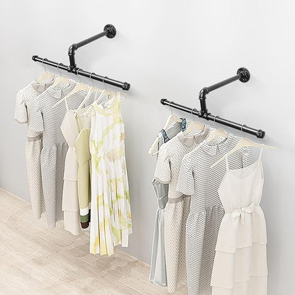 Industrial Pipe Clothes Rack Floating DIY Wall Mounted, Heavy Duty Rustic - Image 8