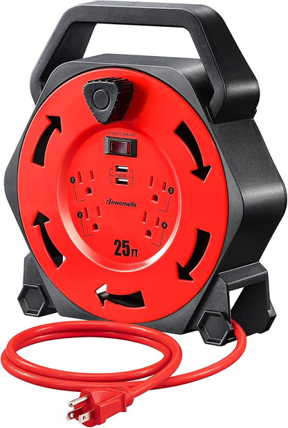 DEWENWILS Cord Reel with 4 Power Outlets, 2-USB Ports, 25FT Retractable by DEWENWILS