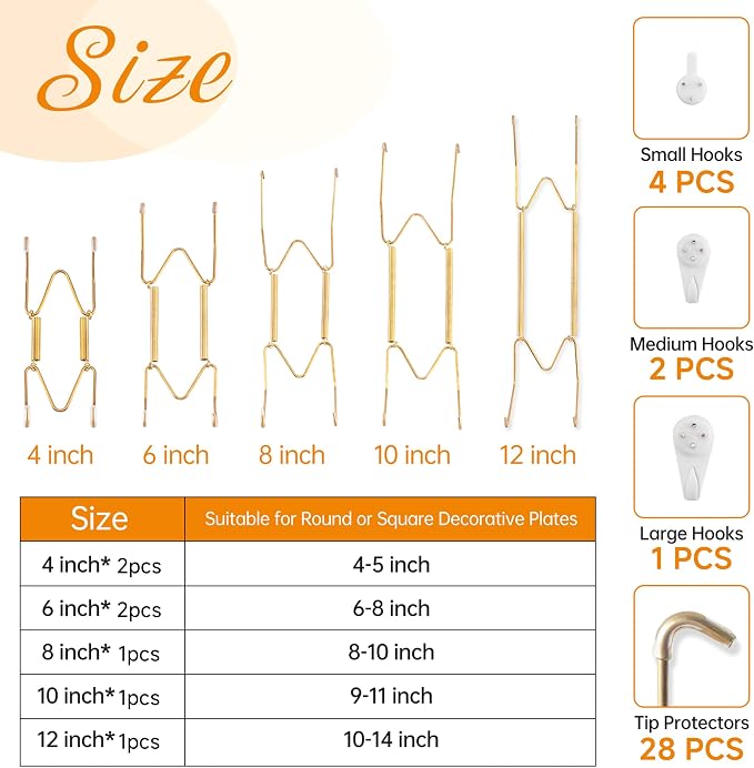 Bilillo 7 pcs Plate Hangers for The Wall, 4/6/8/10/12 Inch Invisible Plates - Image 2