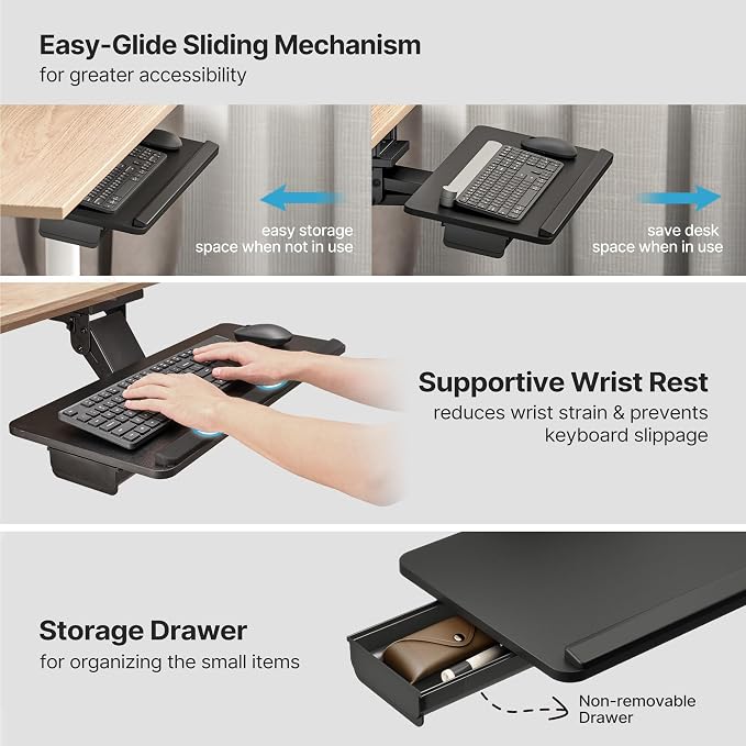Keyboard Tray Under Desk with Storage Drawer, Height Adjustable Keyboard Tray - Image 5