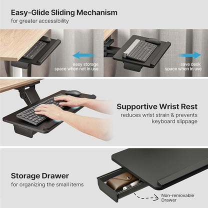Keyboard Tray Under Desk with Storage Drawer, Height Adjustable Keyboard Tray - Image 5