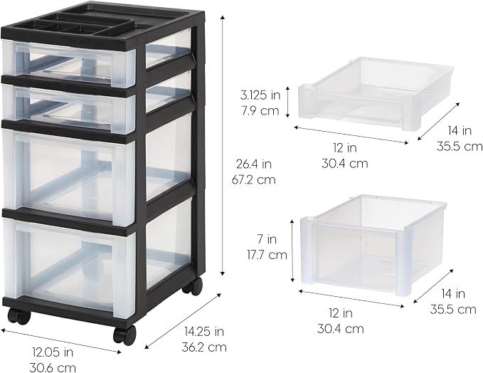 IRIS USA 4-Drawer Rolling Storage Cart, office essentials, classroom items - Image 2