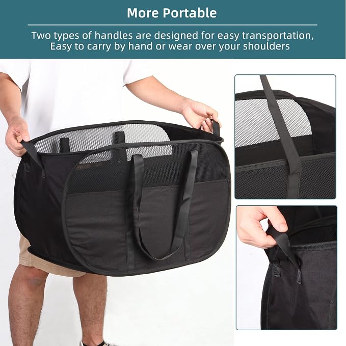 2 Pcs Collapsible Laundry Baskets, Tear Proof Pop Up Laundry Hamper - Image 6