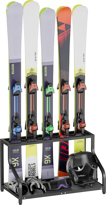 Ski Storage Rack for Garage — Freestanding Ski Holder for 5 Pair Skis, Indoor by Mondazie