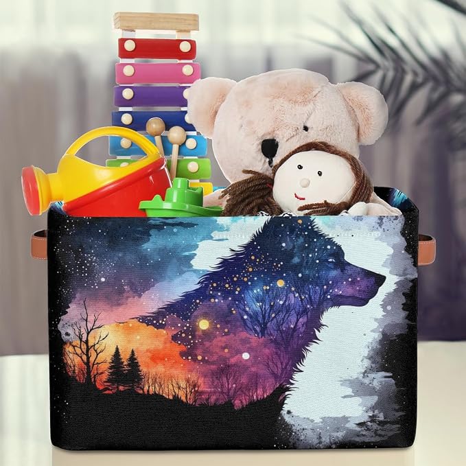 Pardick colorful galaxy animal wolf Basket Storage Bins Large Fabric Toys - Image 3