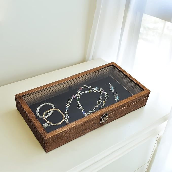 MOOCA Glass Top Wooden Jewelry Display Case - Image 8