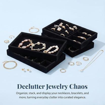 Elsjoy 8 Pack 4 Styles Black Velvet Jewelry Trays, Jewelry Organizer Tray - Image 6
