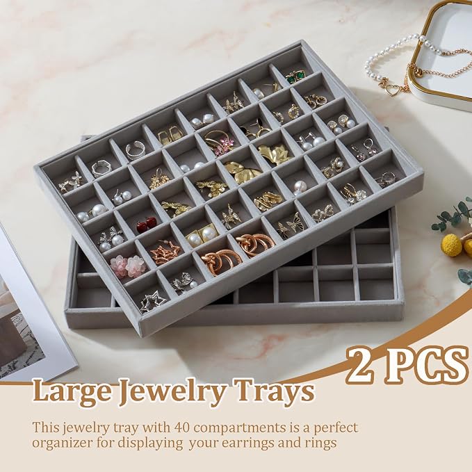 Large Velvet Jewelry Tray 2 Pack Stackable Jewelry Display Drawer Inserts Trays - Image 2