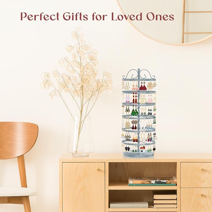 MODOWEY 6 Tier Rotating Earring Holder Organizer Stand, Adjustable Metal - Image 6