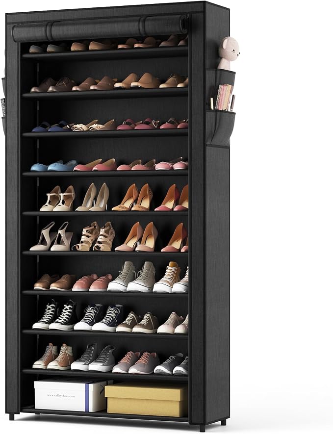 ROJASOP 10 Tier Shoe Rack with Covers, Large Capacity Stackable Tall Shoe Shelf by ROJASOP