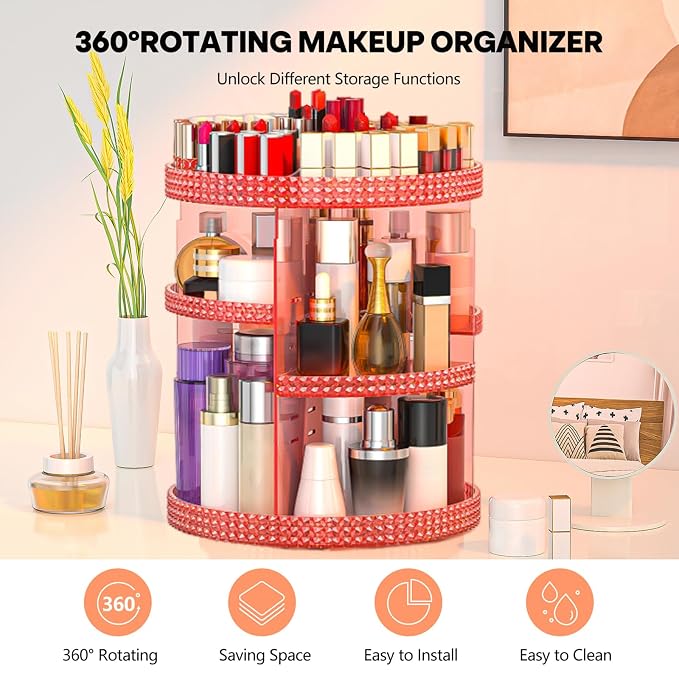 360 Degree Rotating Makeup Organizer, Extra Large Capacity Perfume Holder - Image 3