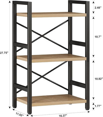 Homeiju Bookshelf, 3 Tier Industrial Bookcase, Metal Small Bookcase, Rustic - Image 3