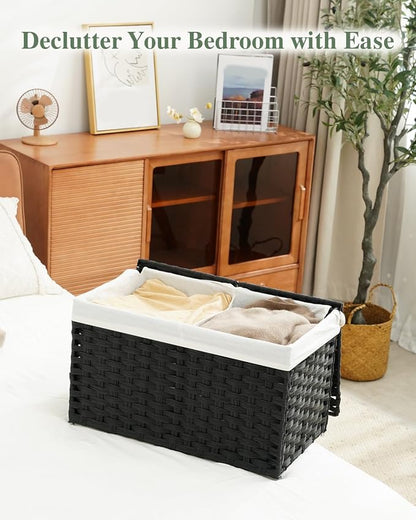 SETVSON Storage Basket with Lid PE Rattan Woven Storage Bins, 65L Black | 65L - Image 7