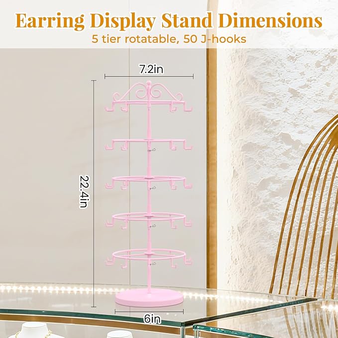 EsLuker.ly Earring Holder Organizer Rotating Display Tree Stand, Adjustable - Image 5