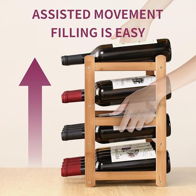 Wine Rack Storage, Bamboo Wine Racks Cabinet Shelf, 4-Tier 16 Bottles - Image 6