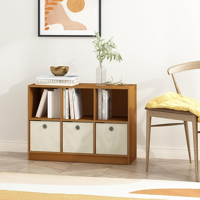 Furinno Basic 3x2 Bookcase Storage w/Bins, Light Cherry/Ivory - Image 4