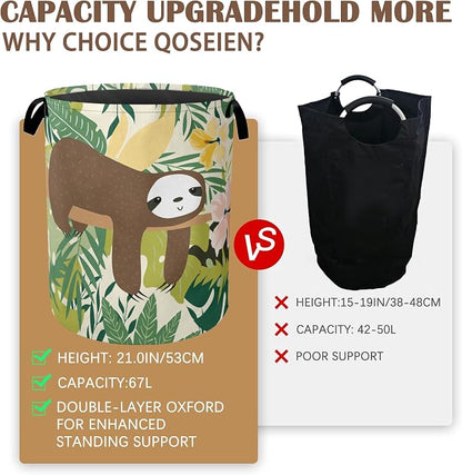 Laundry Hamper, Cute Funny Sloth Laundry Basket, Palm Leaf Waterproof Oxford - Image 4