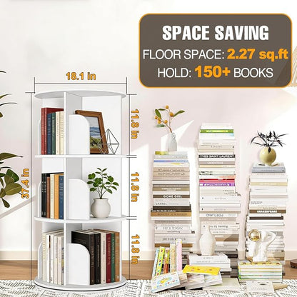 RUNSUNSPRI 3 Tier Rotating Bookshelf Tower Spinning Bookshelf Revolving - Image 2