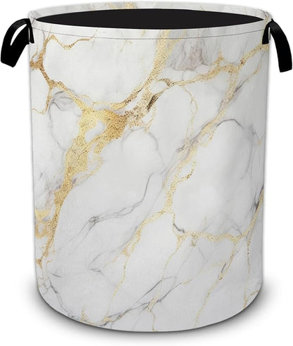 White Marble Laundry Basket Foldable Waterproof Oxford Cloth Tote Bag Laundry by Unknown