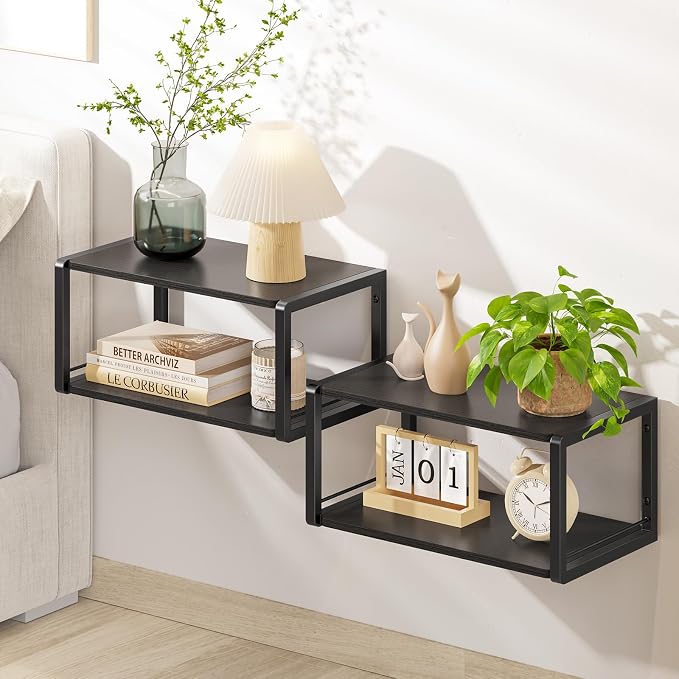 Floating Nightstand Set of 2, Wood Bedside Shelf Wall Mounted Nightstand by NANAGIFTREE