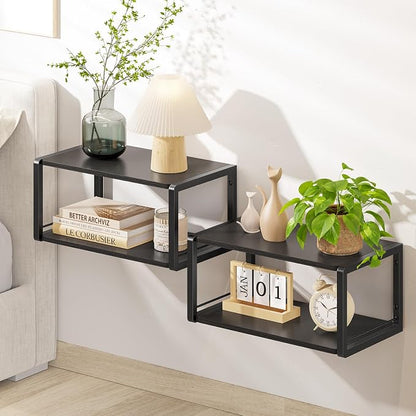Floating Nightstand Set of 2, Wood Bedside Shelf Wall Mounted Nightstand by NANAGIFTREE