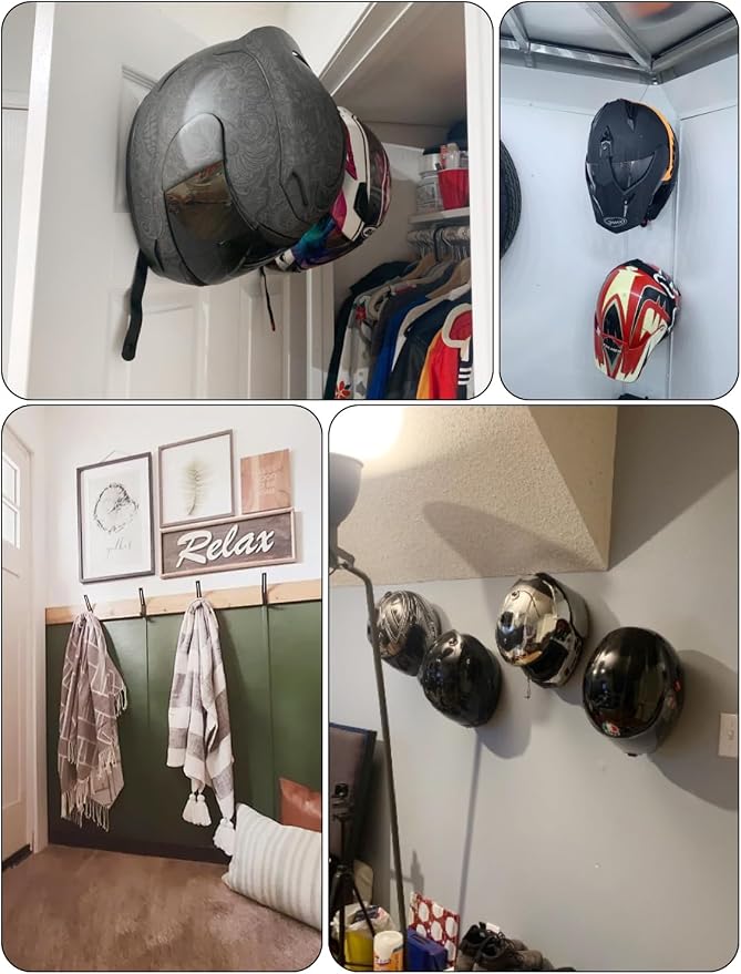 4 Pack Helmet Hooks Motorcycle Helmet Holder Hook Wall Mount Helmet Storage - Image 6
