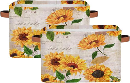Storage Basket Flower Floral Sunflower, Large Foldable Organizer Storage Bins - Image 3