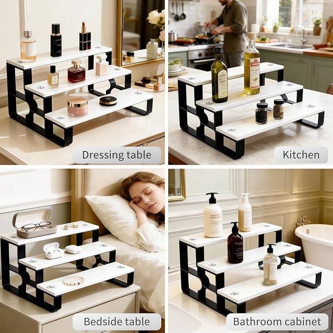 GRELY 3 Tier Perfume Organizer for Women, Makeup Display Stand Holder, Wooden - Image 4