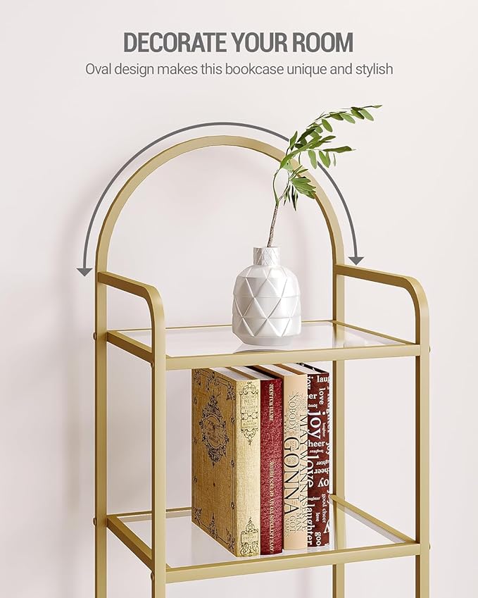 Hzuaneri Bookcase Bookshelf, Tempered Glass Bookshelves | Slim Shelving Unit - Image 5
